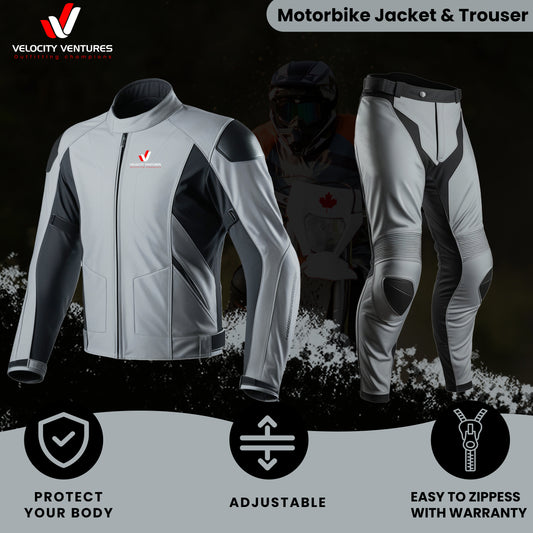 CE-approved racing leather suit with armor, tailored fit & durable protection. Ideal for serious motorbike riders. Built for safety, comfort, and speed.