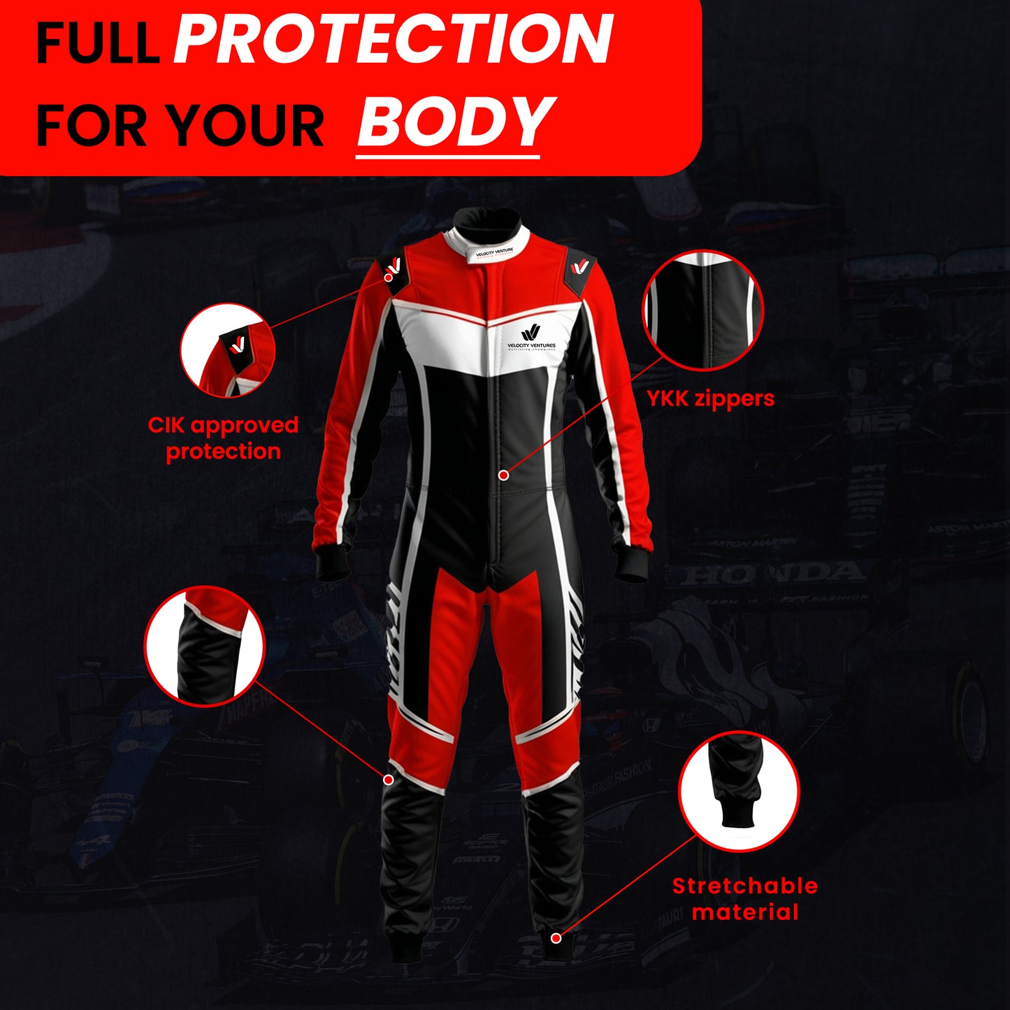 Velocity Ventures hub 2-Layer Go Kart Racing Suit – Cordura 600D, Cool Max, Stretch Fit