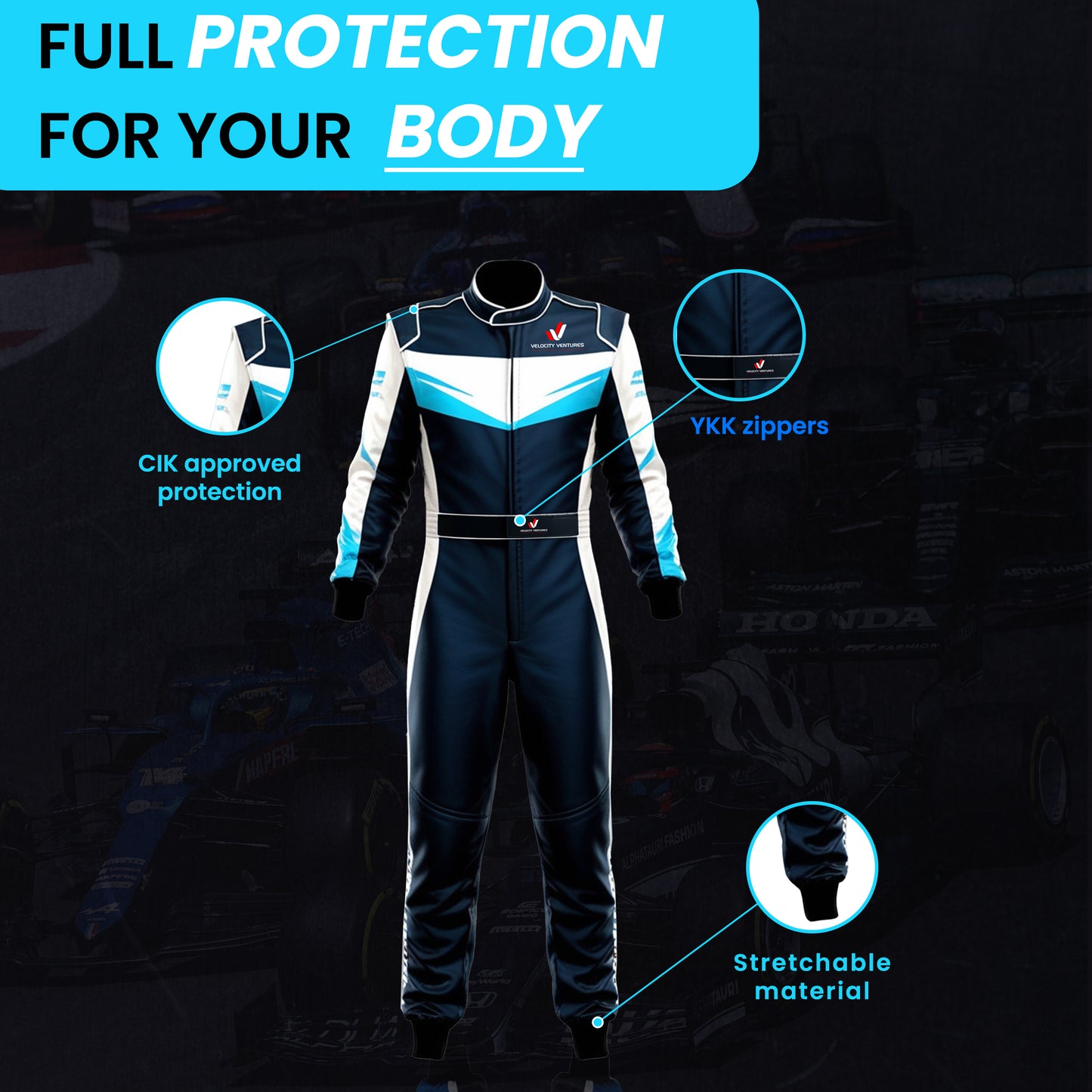 Velocity Ventures 2-Layer Go Kart Racing Suit – Cordura 600D, Cool Max, Stretch Fit