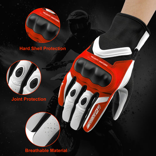 Leather Motorcycle Racing Gloves Touchscreen with CE Armor, Anti-Slip Grip, Adjustable Velcro Fit, and Ergonomic Design for Maximum Protection