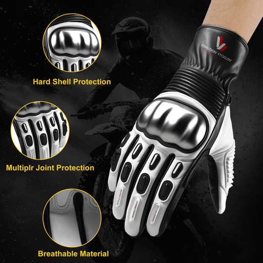 Leather Motorcycle Racing Gloves Touchscreen with CE Armor, Anti-Slip Grip, Adjustable Velcro Fit, and Ergonomic Design for Maximum Protection