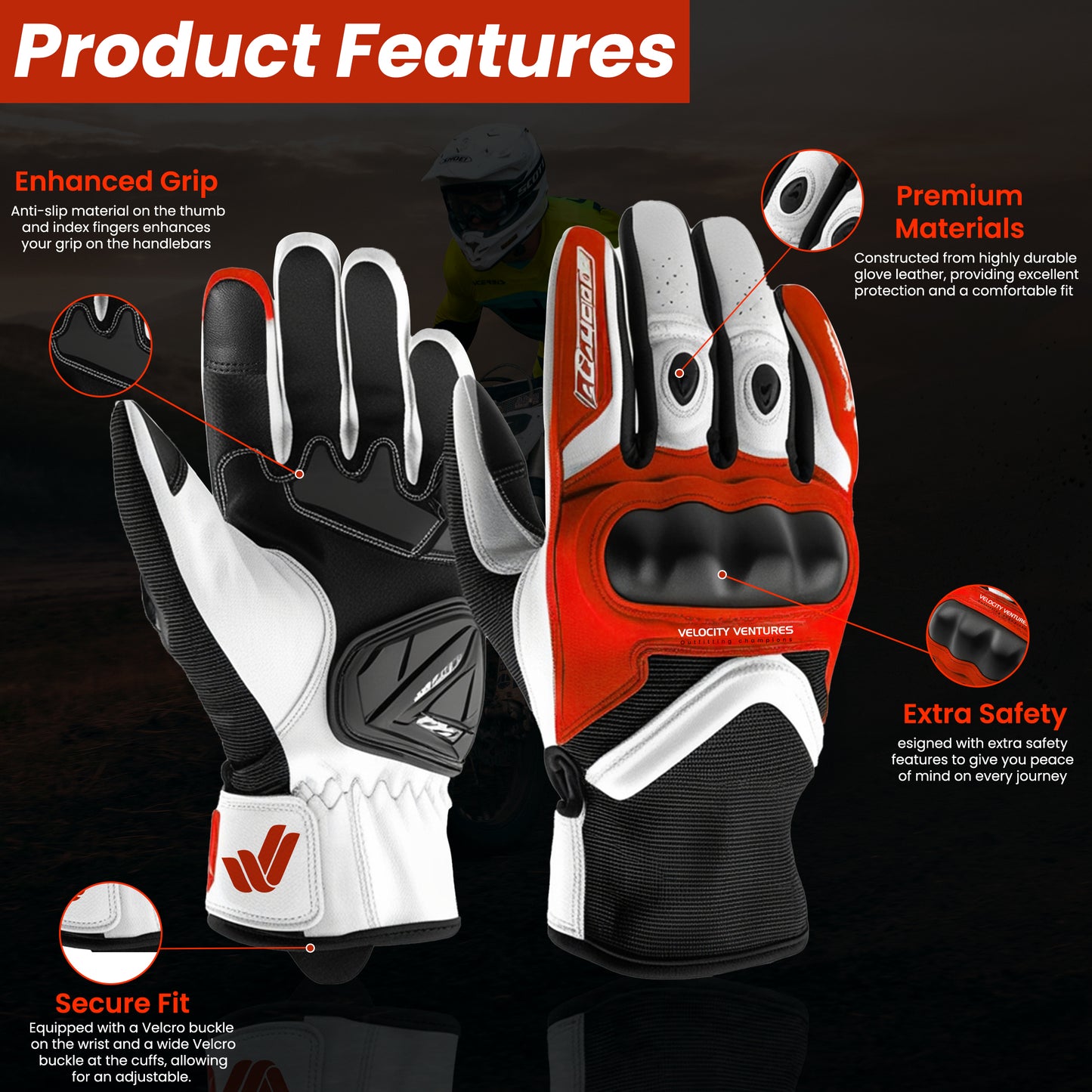 Custom Leather Motorcycle Racing Gloves – Touchscreen, CE Armor, Anti-Slip Grip, Ergonomic Fit