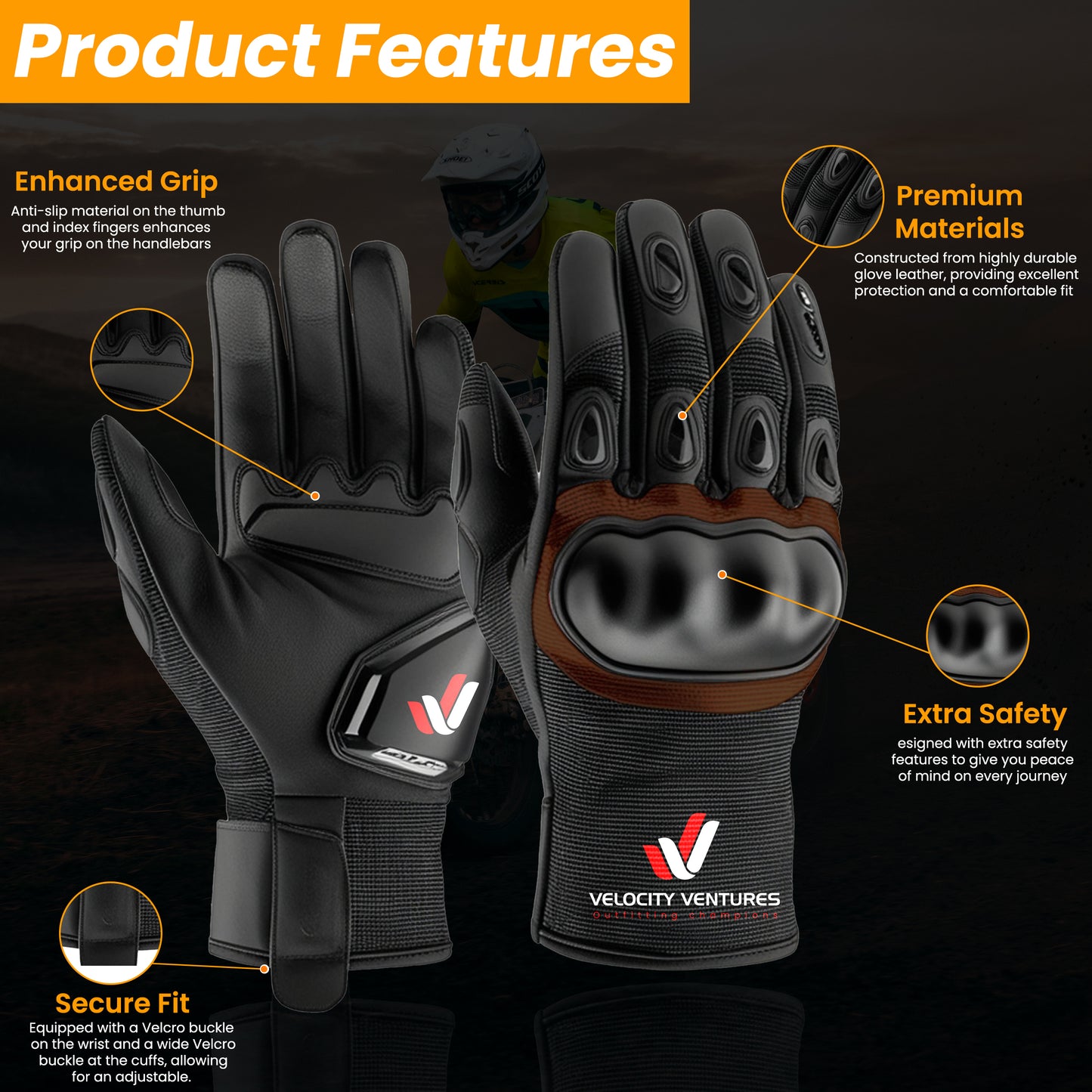 Leather Motorcycle Racing Gloves Touchscreen with CE Armor, Anti-Slip Grip, Adjustable Velcro Fit, and Ergonomic Design for Maximum Protection