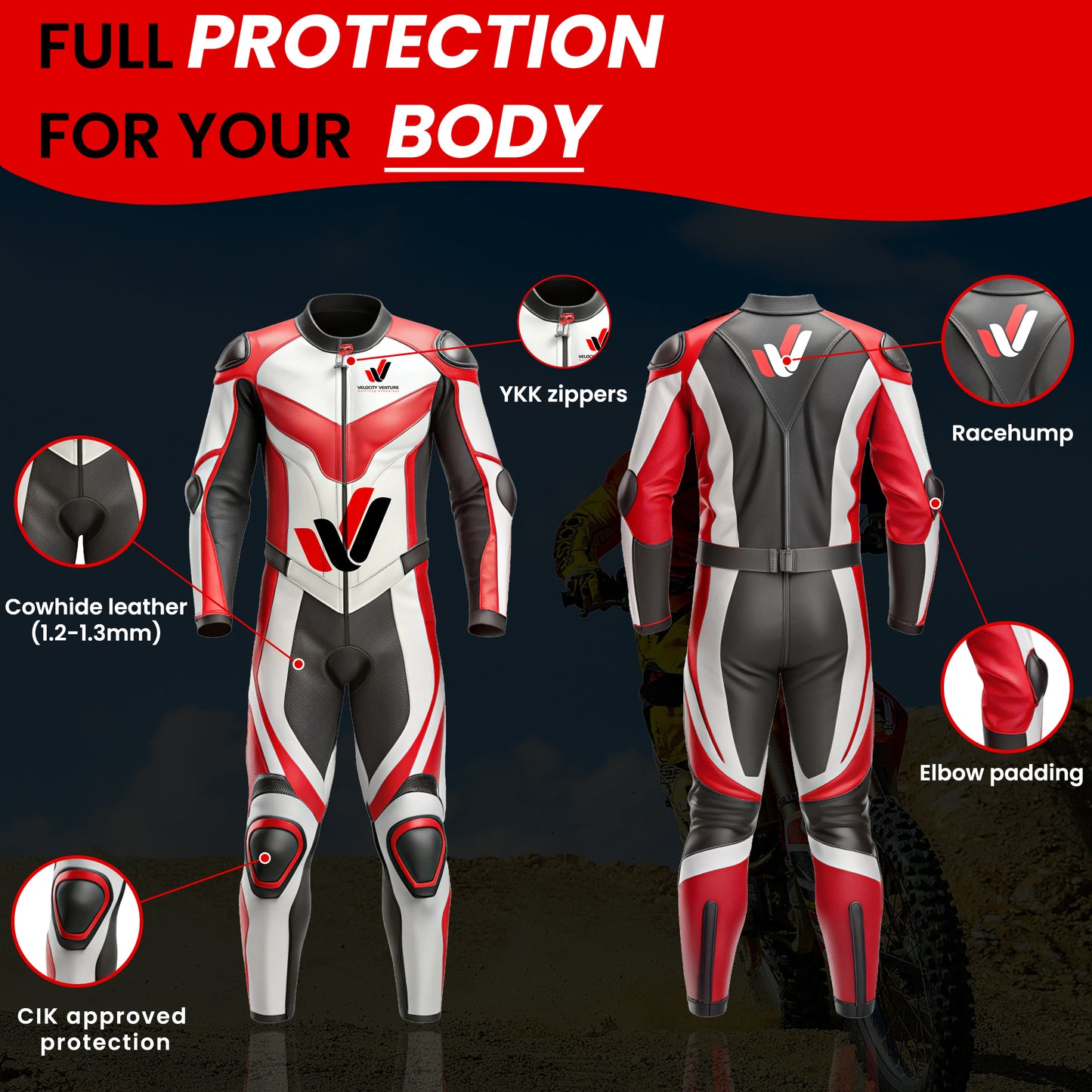 Motorbike Racing Leather Suit- CE Approved Motorbike Riding Suit With Protective Armours