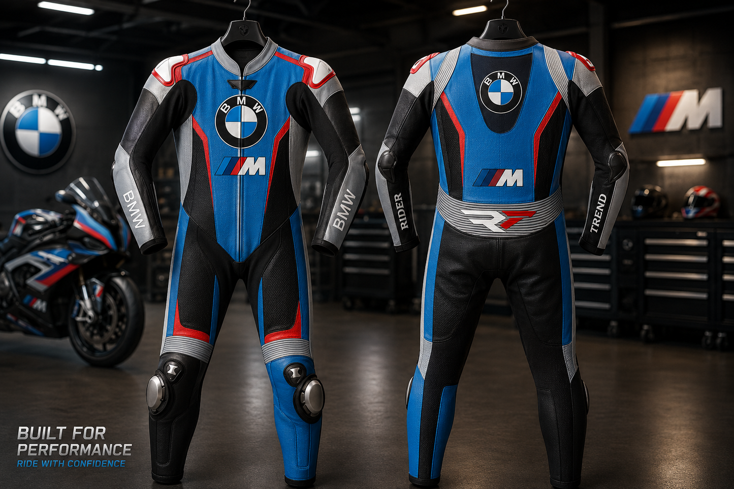 BMW Motorbike Racing Leather Suit- CE Approved Motorbike Riding Suit With Protective Armours