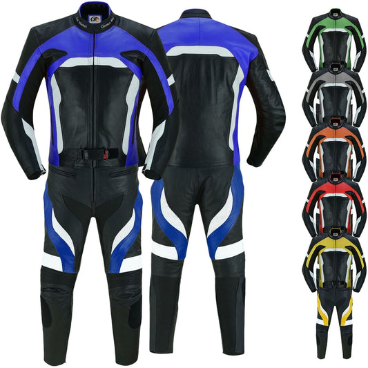 New Custom Two Piece Motorcycle Racing leather Suit with Protective Armours