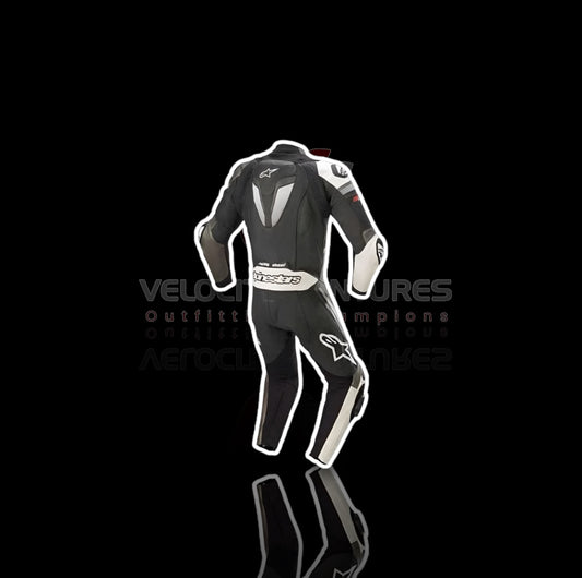 ALPINESTAR CE-approved racing leather suit with armor, tailored fit & durable protection. Ideal for serious motorbike riders. Built for safety, comfort, and speed.