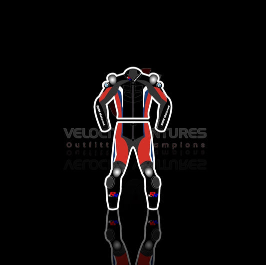 BMW Redbull CE-approved racing leather suit with armor, tailored fit & durable protection. Ideal for serious motorbike riders. Built for safety, comfort, and speed.