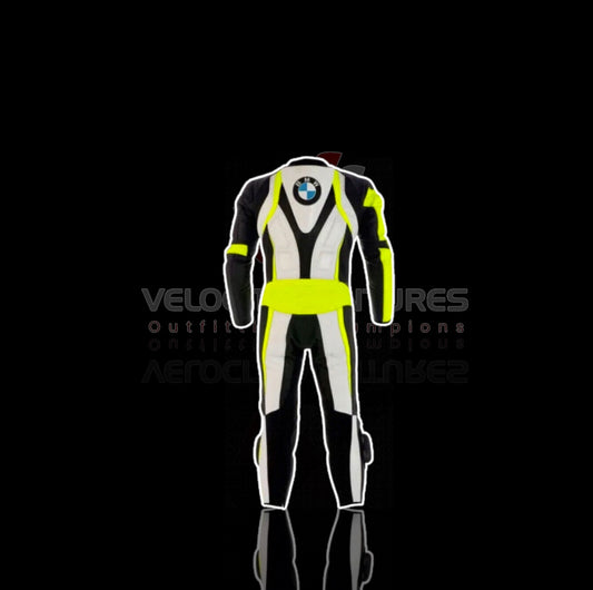 BMW motorrad CE-approved racing leather suit with armor, tailored fit & durable protection. Ideal for serious motorbike riders. Built for safety, comfort, and speed.