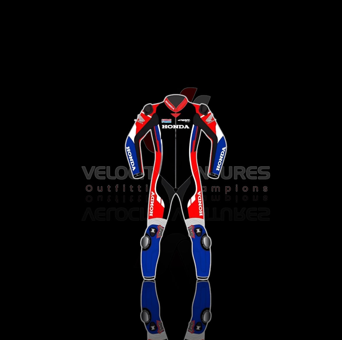 Honda CE-approved racing leather suit with armor, tailored fit & durable protection. Ideal for serious motorbike riders. Built for safety, comfort, and speed.
