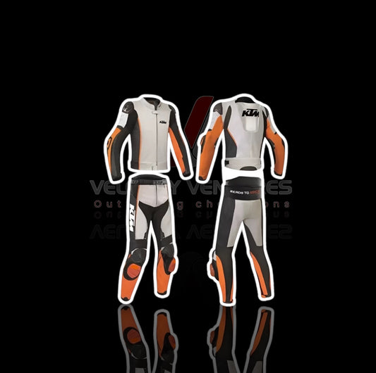 KTM CE-approved racing leather suit with armor, tailored fit & durable protection. Ideal for serious motorbike riders. Built for safety, comfort, and speed.