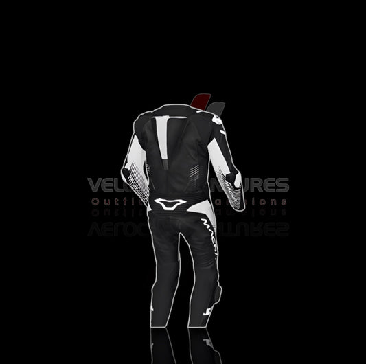 Macna CE-approved racing leather suit with armor, tailored fit & durable protection. Ideal for serious motorbike riders. Built for safety, comfort, and speed.