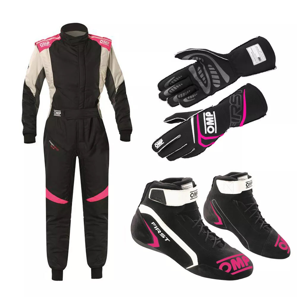 OMP Kart Racing Suit + Shoes + Gloves Set – 3-in-1 Custom Karting Gear Combo | Lightweight, Breathable & Race-Ready with Bulk Order Discounts.