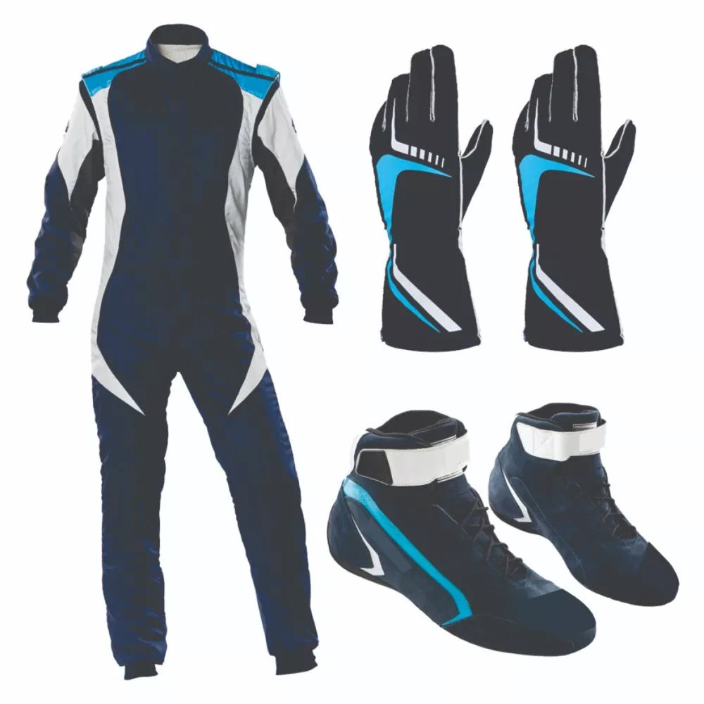 Velocity Ventures hub Kart Racing Suit + Shoes + Gloves Set – 3-in-1 Custom Karting Gear Combo | Lightweight, Breathable & Race-Ready with Bulk Order Discounts.