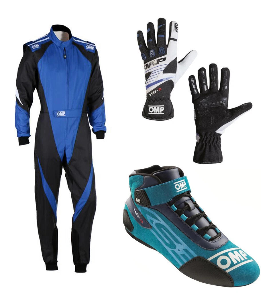 OMP Kart Racing Suit + Shoes + Gloves Set – 3-in-1 Custom Karting Gear Combo | Lightweight, Breathable & Race-Ready with Bulk Order Discounts.