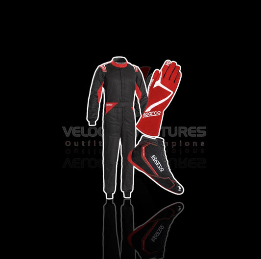 Sparco Kart Racing Suit + Shoes + Gloves Set – 3-in-1 Custom Karting Gear Combo | Lightweight, Breathable & Race-Ready with Bulk Order Discounts.