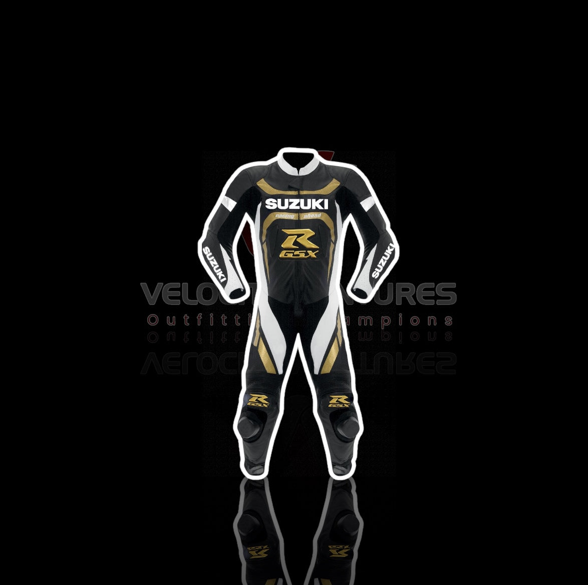 Suzuki GSX CE-approved racing leather suit with armor, tailored fit & durable protection. Ideal for serious motorbike riders. Built for safety, comfort, and speed.