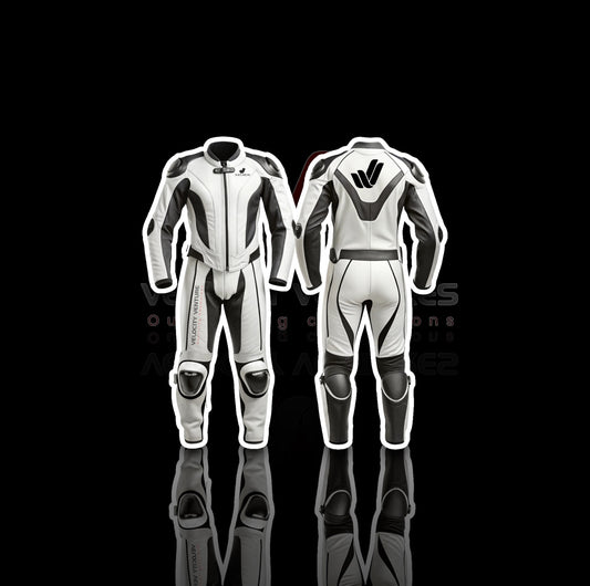 Velocity Ventures CE-approved racing leather suit with Protective armour, tailored fit & durable protection. Ideal for serious motorbike riders. Built for safety, comfort, and speed.