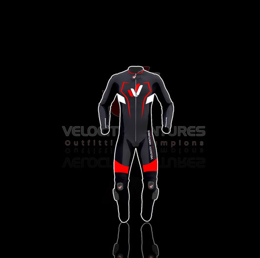 Velocity Ventures Hub CE-approved racing leather suit with armor, tailored fit & durable protection. Ideal for serious motorbike riders. Built for safety, comfort, and speed.
